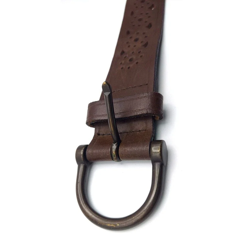Vintage Leather Belt, Made in USA, Brown Cutout, Western Boho Belt, Womens Med